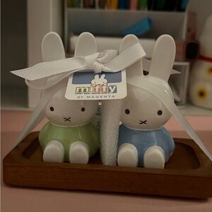 Magenta Miffy Bunny Salt and Pepper Shakers - Green and Blue